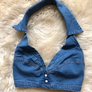 UO denim halter bra top